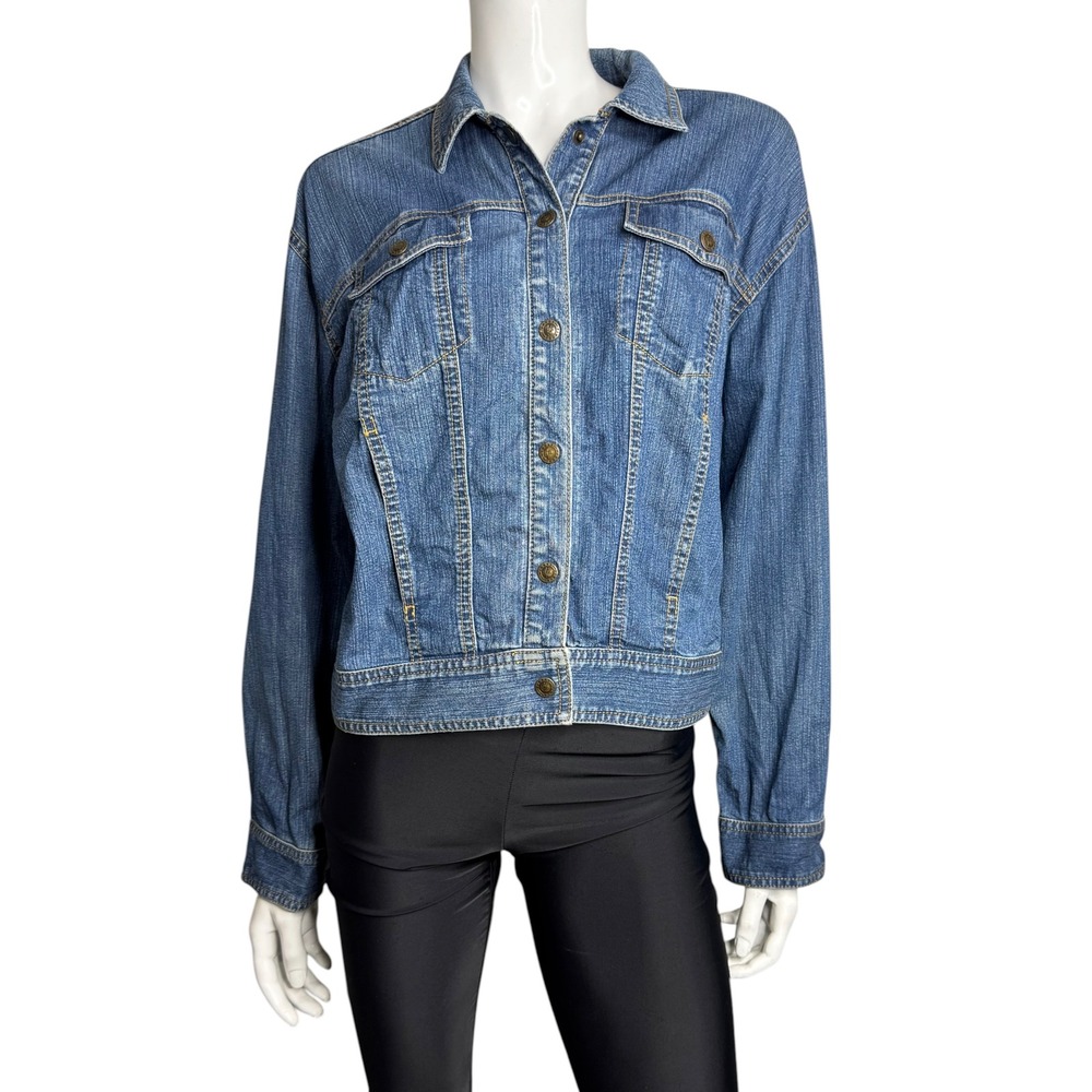 Barbara Lesser Fibers Jeans Blue Denim Trucker Jacket Stretch USA Made Small